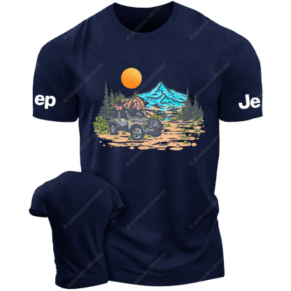 Mountains Trees Sunset Water Line Art Jp T-Shirt