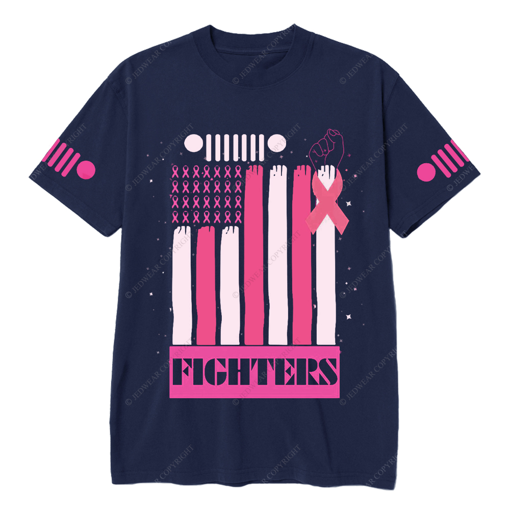Fighters Breast Cancer American Flag Hand Jp T-Shirt