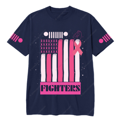 Fighters Breast Cancer American Flag Hand Jp T-Shirt