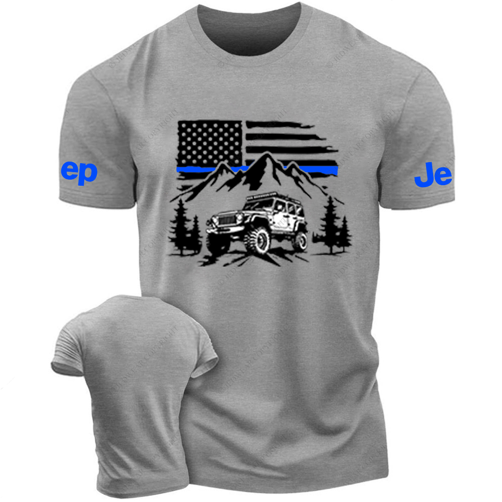 Jp Police Blue Line American Flag Mountains Silhouette T-Shirt Jp T-Shirt