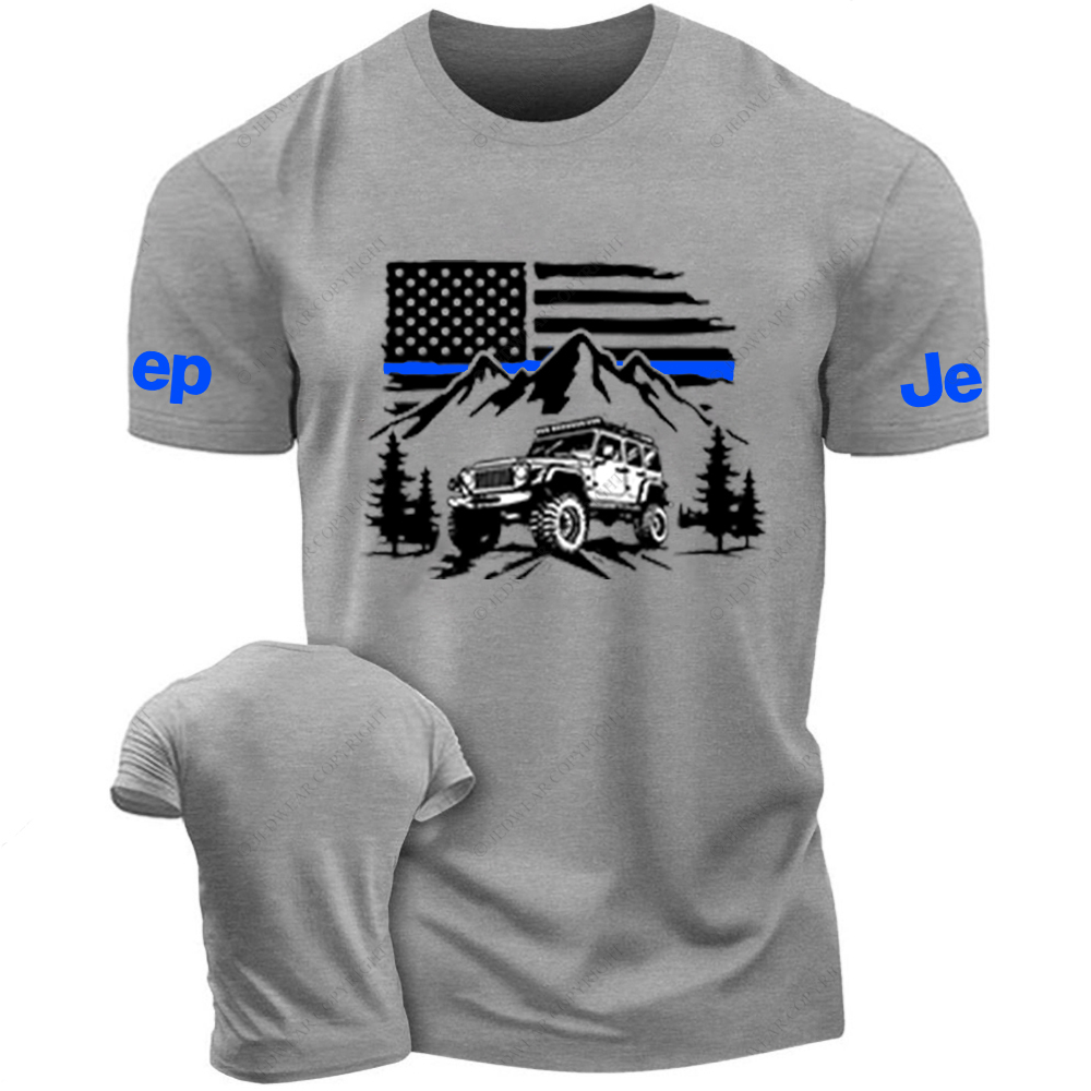 Jp Police Blue Line American Flag Mountains Silhouette T-Shirt Jp T-Shirt