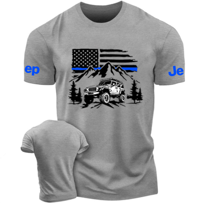 Jp Police Blue Line American Flag Mountains Silhouette T-Shirt Jp T-Shirt