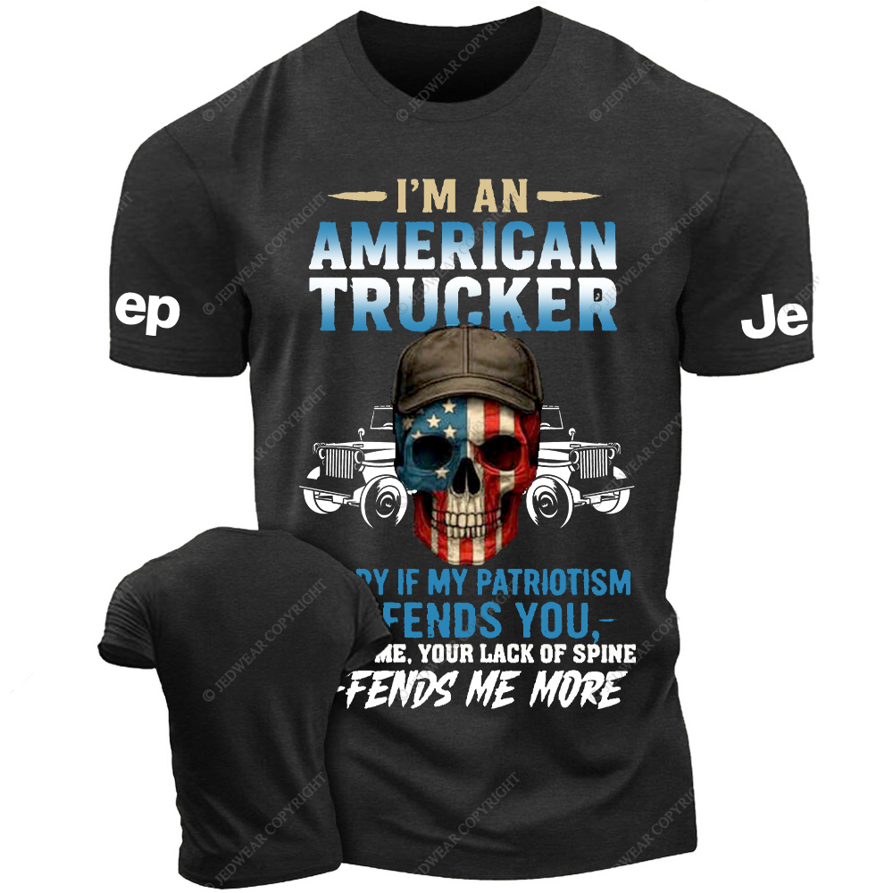 I’m An American Trucker Apparel Patriotic Skull Jp T-Shirt