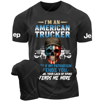 I’m An American Trucker Apparel Patriotic Skull Jp T-Shirt