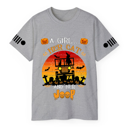 A Girl Her Cat Funny Halloween Cat Witch Classic Jp T-Shirt