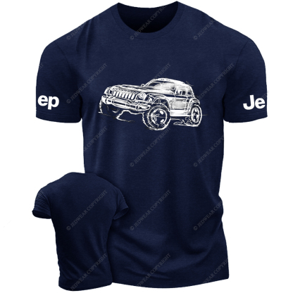 Off-Road Vehicle Black And White Stick Figure Line Art Jp T-Shirt