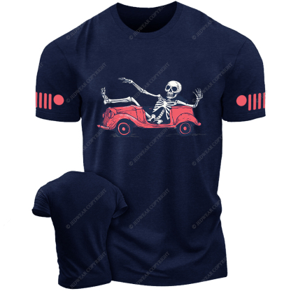 A Skeleton In A Car Halloween Skeleton Simple Hand Drawn Jp T-Shirt