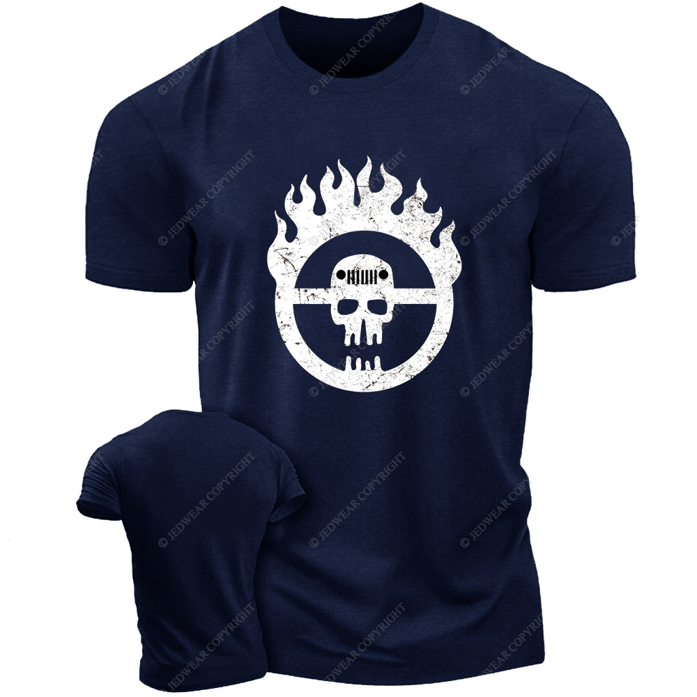 Skull Fire Black And White Sketch T-Shirt