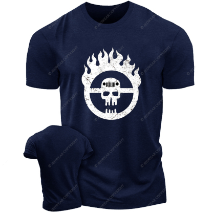Skull Fire Black And White Sketch T-Shirt