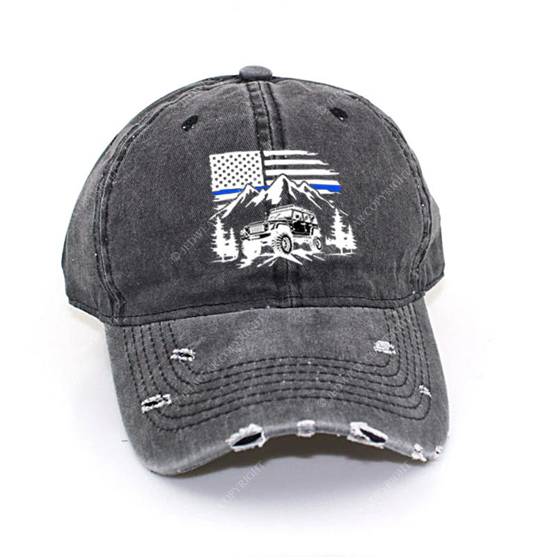 Jp Police Blue Line American Flag Mountains Silhouette Jp Baseball Cap