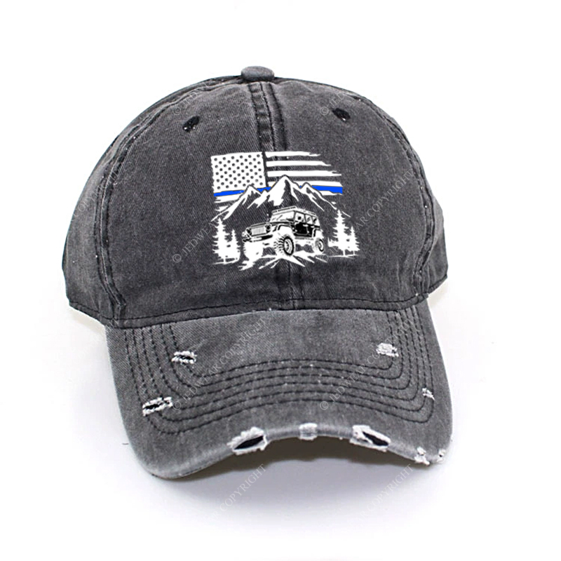 Jp Police Blue Line American Flag Mountains Silhouette Jp Baseball Cap