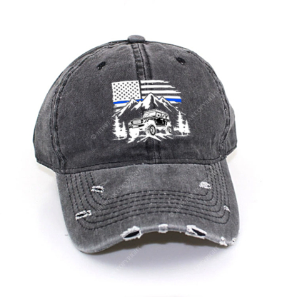 Jp Police Blue Line American Flag Mountains Silhouette Jp Baseball Cap