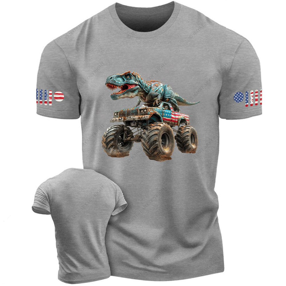 Dinosaur with Truck Patriotic Monster T-Rex Jp T-Shirt