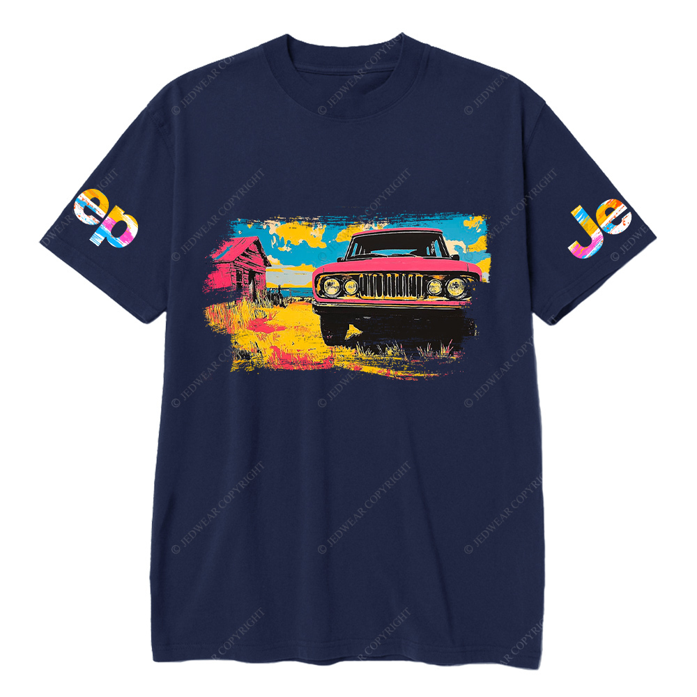 Vibrant Pink Car in a Colorful Landscape Jp T-Shirt
