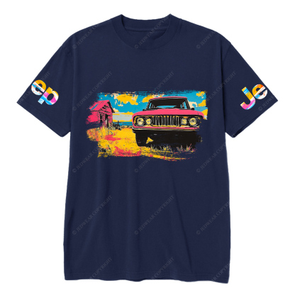 Vibrant Pink Car in a Colorful Landscape Jp T-Shirt