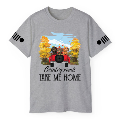Car Dachshunds Country Roads Take Me Home Jp T-Shirt