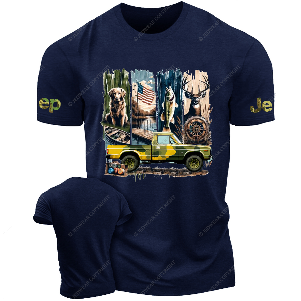 Fish Dog Antelope American Flag Jp T-Shirt