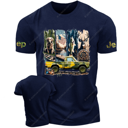Fish Dog Antelope American Flag Jp T-Shirt