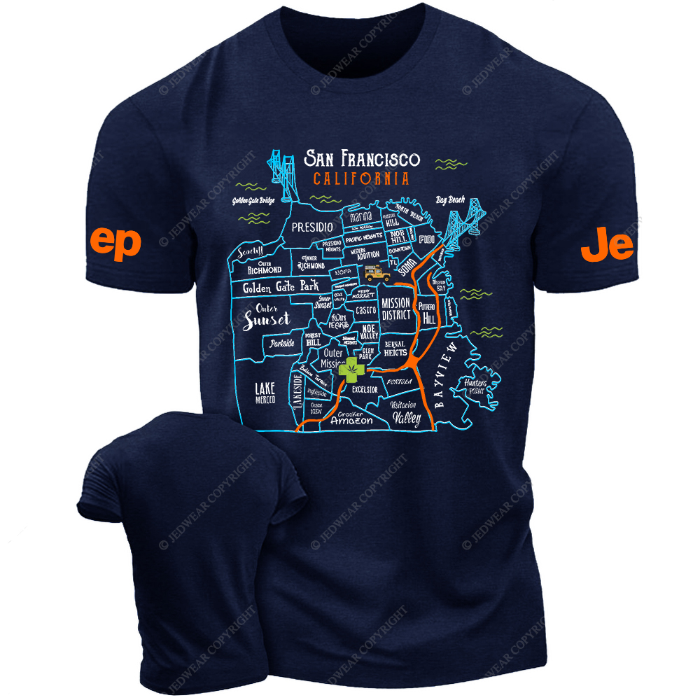 Vibrant Map Of SAN FRANCISCO CALIFORNIA Jp T-Shirt