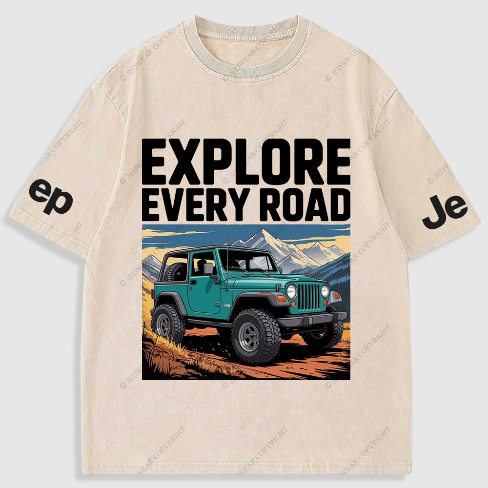 Explore Every Road  Snowy Mountain Meadows Washed T-Shirt