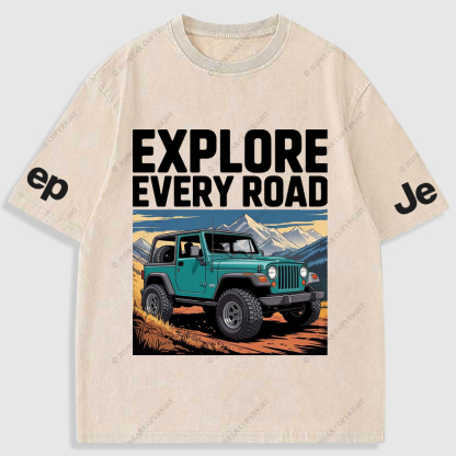 Explore Every Road  Snowy Mountain Meadows Washed T-Shirt