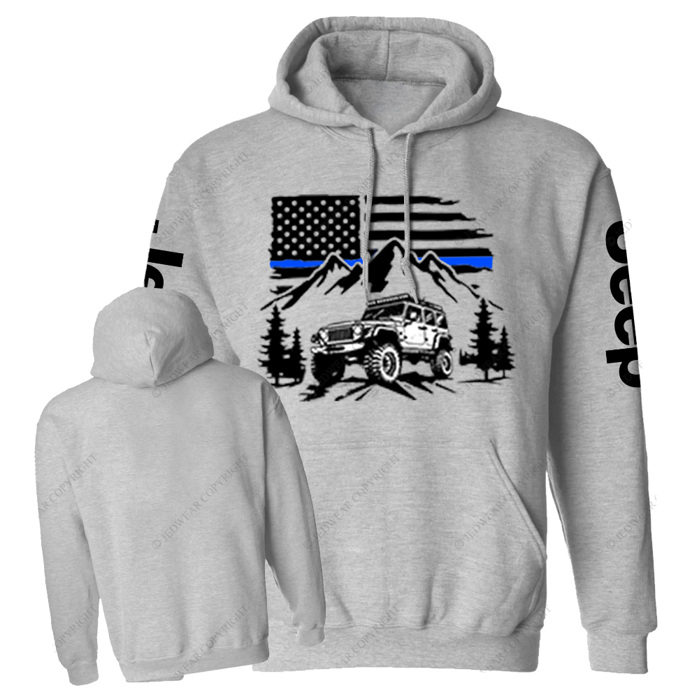 Jp Police Blue Line American Flag Mountains Silhouette Jp Casual Hoodie