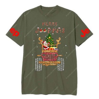 Santa Claus Drives A Jp Filled With Gifts And Christmas Trees To Spread Joy Jp T-Shirt