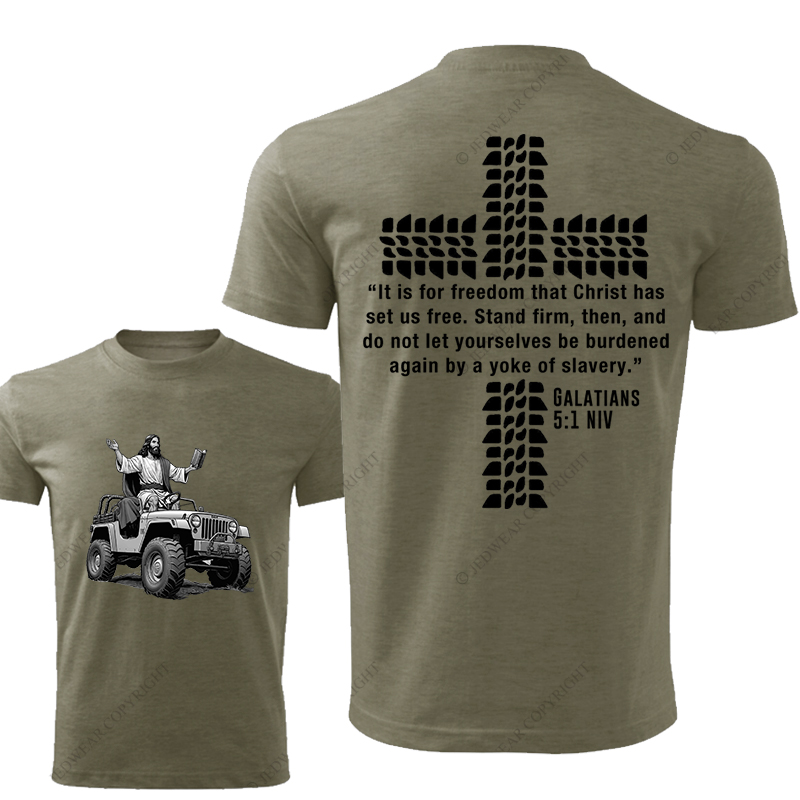 Galatians 5:1 NIV Religion Cross Jesus Bible Wheelmarks Psalm Jp T-Shirt