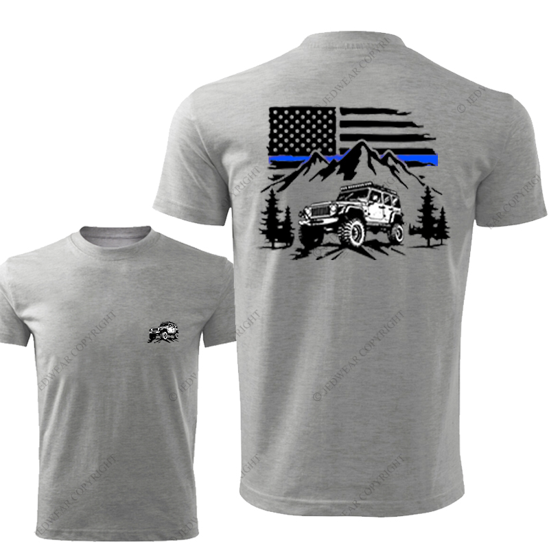 Jp Police Blue Line American Flag Mountains Silhouette Jp T-Shirt
