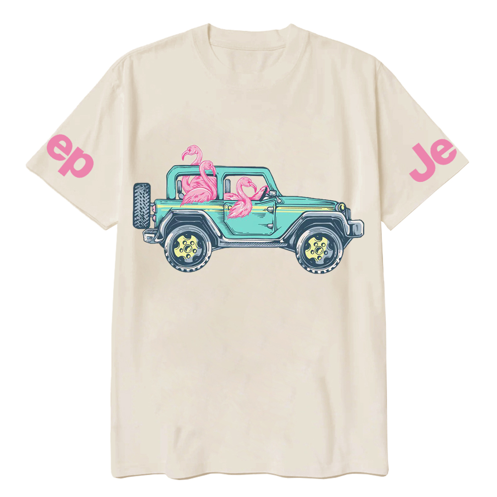 Green Car Flamingos Jp T-Shirt