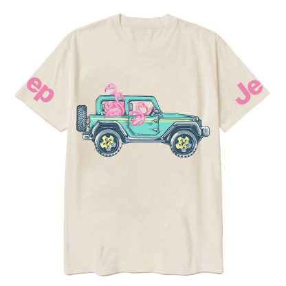 Green Car Flamingos Jp T-Shirt