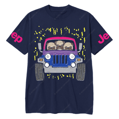 Three Shar Pei Dogs Driving A Car Jp T-Shirt 