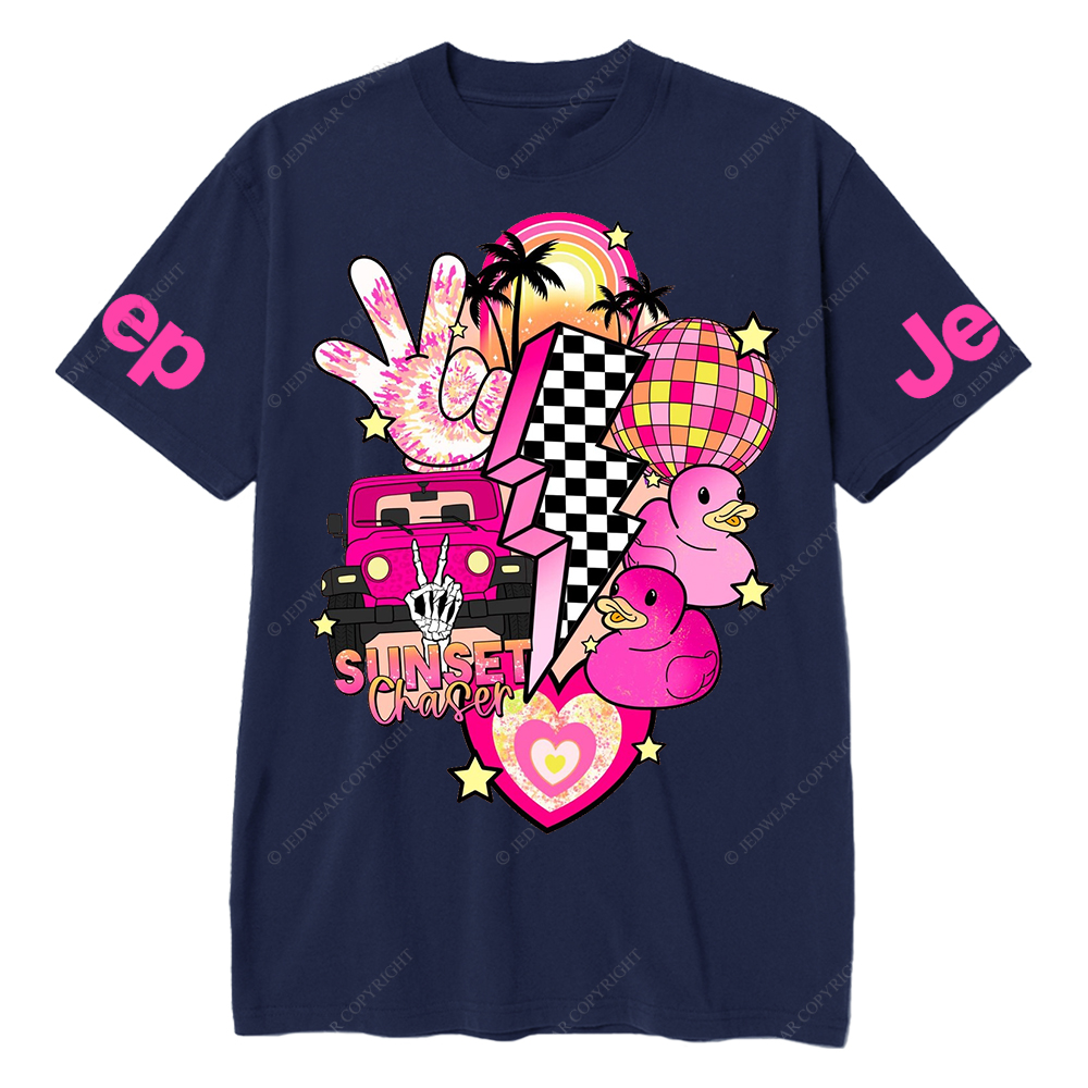 Pink off-Roading Vehicle Sunset Chaser Rubber Duck Jp T-Shirt