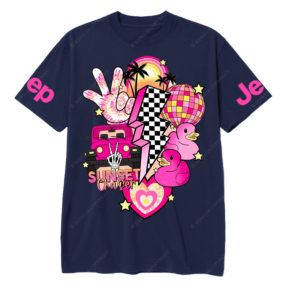 Pink off-Roading Vehicle Sunset Chaser Rubber Duck Jp T-Shirt
