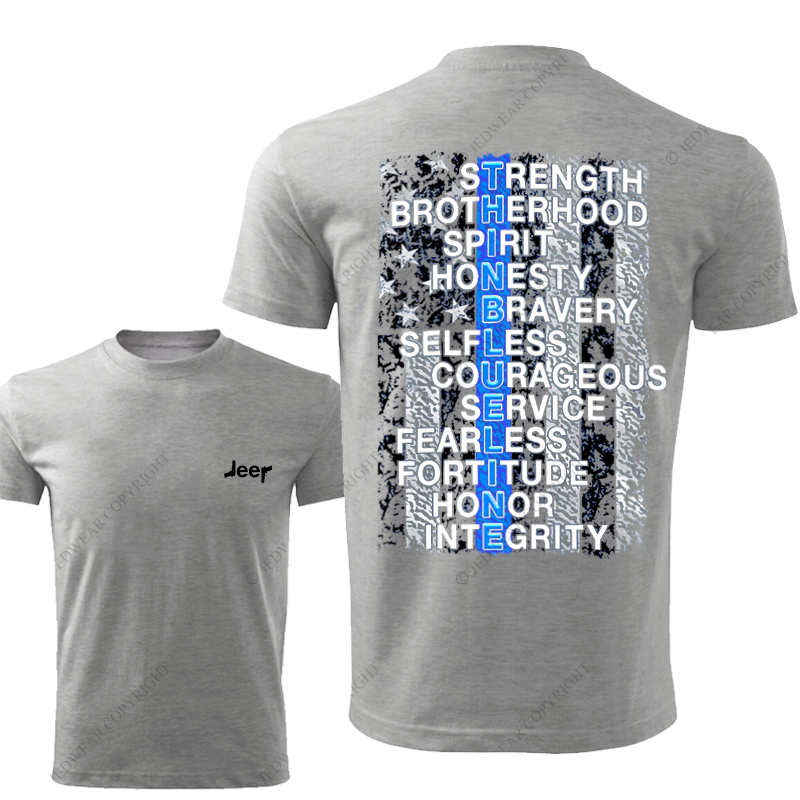 Thin Blue Line American Flag Policeman Gun Front And Rear Design  Jp T-Shirt
