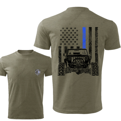 American Flag Policeman  The Blue Line Police Badge Jp T-Shirt