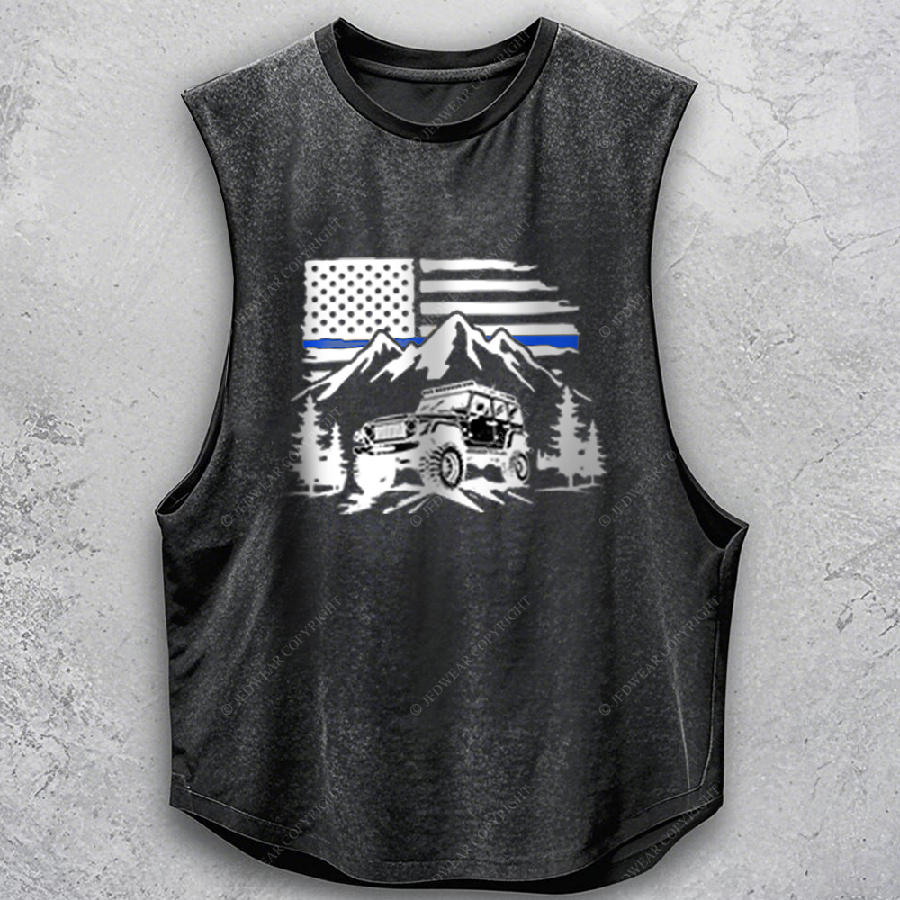 Jp Police Blue Line American Flag Mountains Silhouette Jp - Men Tank