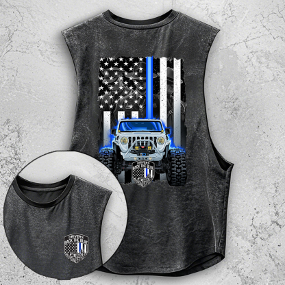 Drivers Back The Blue American Flag Policeman Police Car Badge Jp - Men Tank