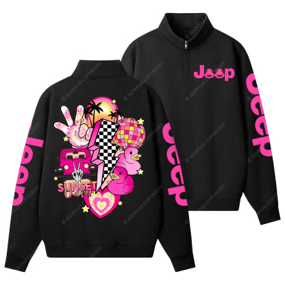Pink off-Roading Vehicle Sunset Chaser Rubber Duck Jp Half-Zip Jacket Sweatshirt