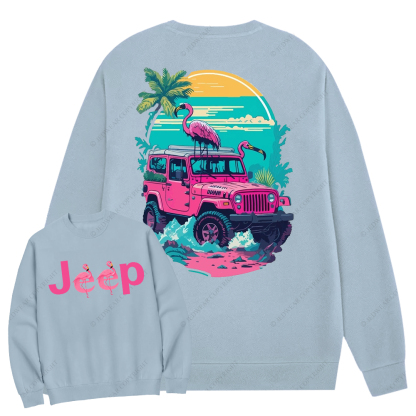 Pink Off-Road And Pink Swan Flamingo On The Seashore Front And Rear Design Jp Crew Neck Sweatshirt