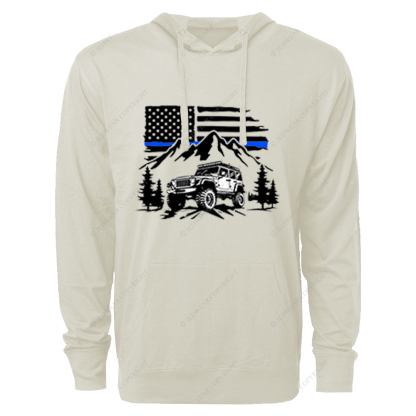 Jp Police Blue Line American Flag Mountains Silhouette Jp Oversized Lightweight Hoodie