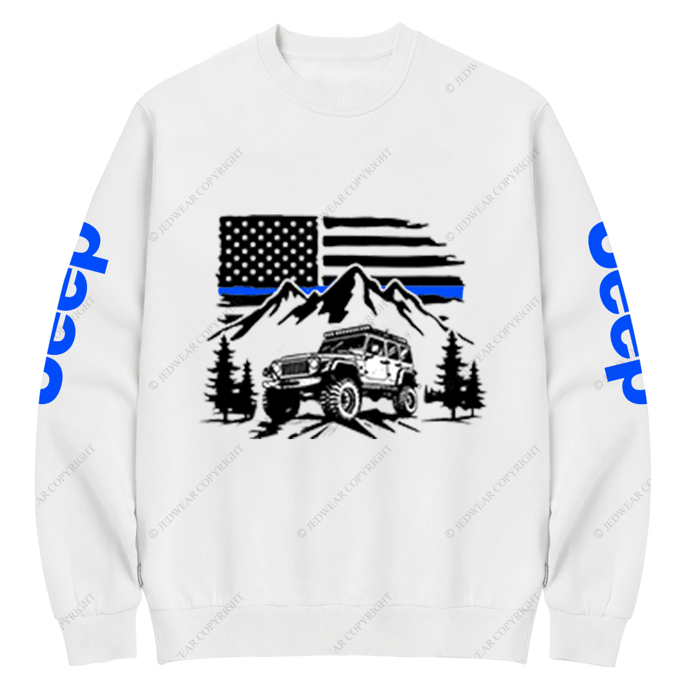 Jp Police Blue Line American Flag Mountains Silhouette Jp Crew Neck Sweatshirt