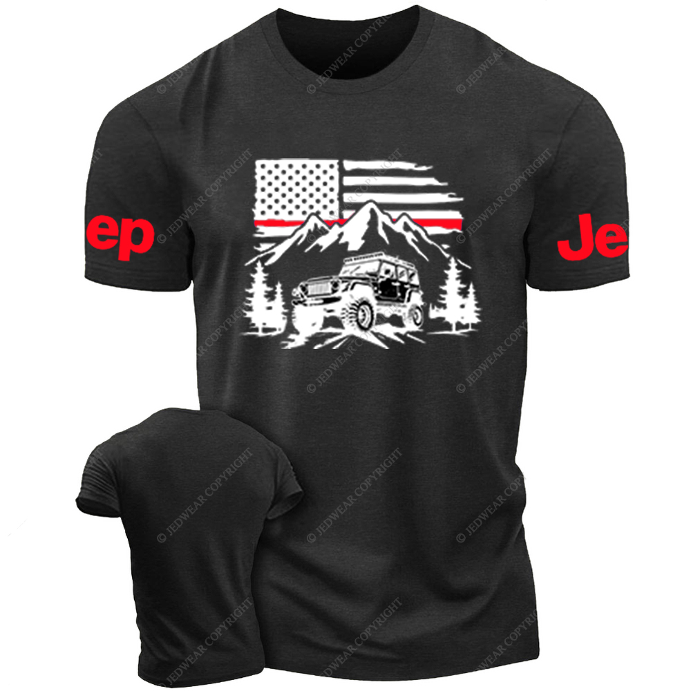 Firefighter Red Line American Flag Mountains Silhouette Jp T-Shirt