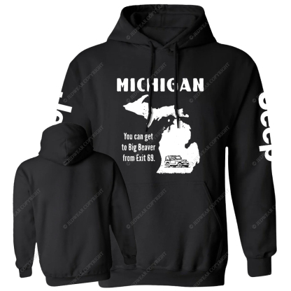 Michigan You Can Get To Big Beaver From Exit 69 Map Of America Jp Casual Hoodie