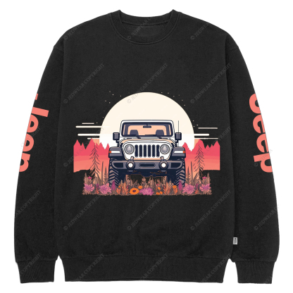 A Close Up Of A Car Parked In A Field With Trees Jp Crew Neck Sweatshirt
