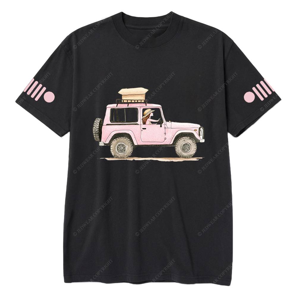 Girl In Safari Car Pink Jp T-Shirt