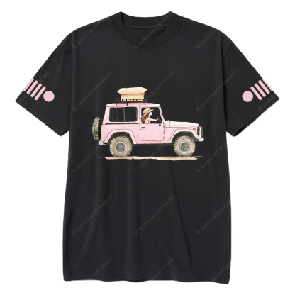 Girl In Safari Car Pink Jp T-Shirt