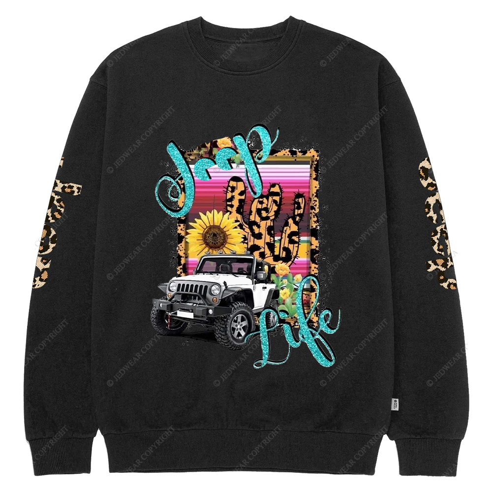  Car Life Cactus Sublimation Transfer Leopard Print Jp Crew Neck Sweatshirt