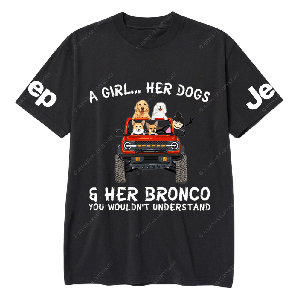 A Girl Her Dogs And Her Bronco Dog Jp T-Shirt