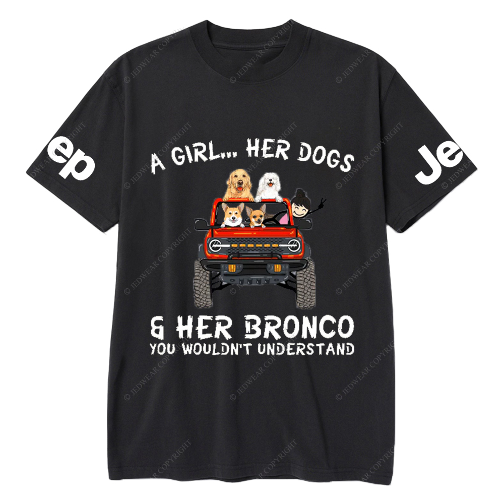 A Girl Her Dogs And Her Bronco Dog Jp T-Shirt